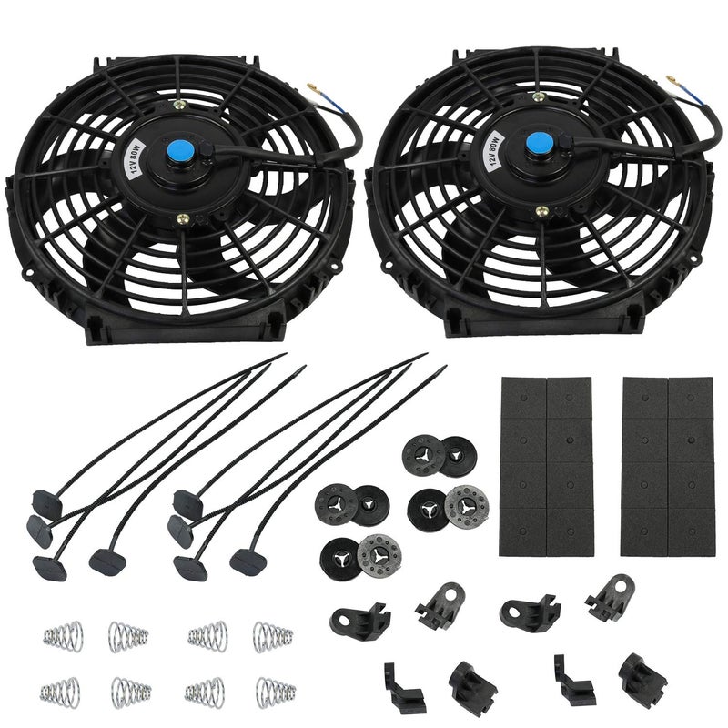 JDMSPEED New 2 Sets Universal 10'' Electric Radiator Cooling Slim Fan Push Pull Mounting Kit - Image 1